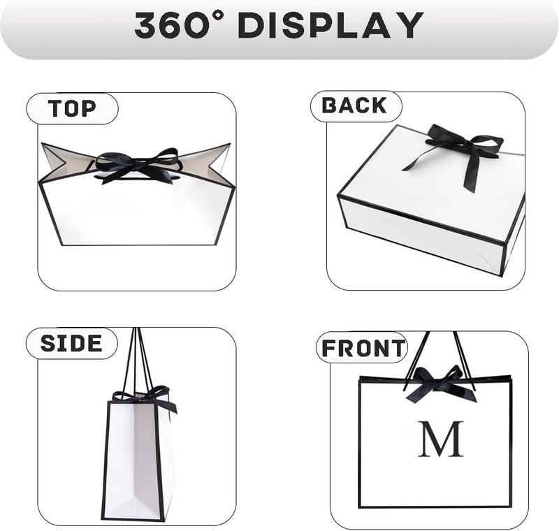 QLSKO Initial Gift Bag with Bow Ribbon Personalized Horizontal Paper Bag Monogrammed Birthday Gifts for Women Men (M-Medium) - Image 3